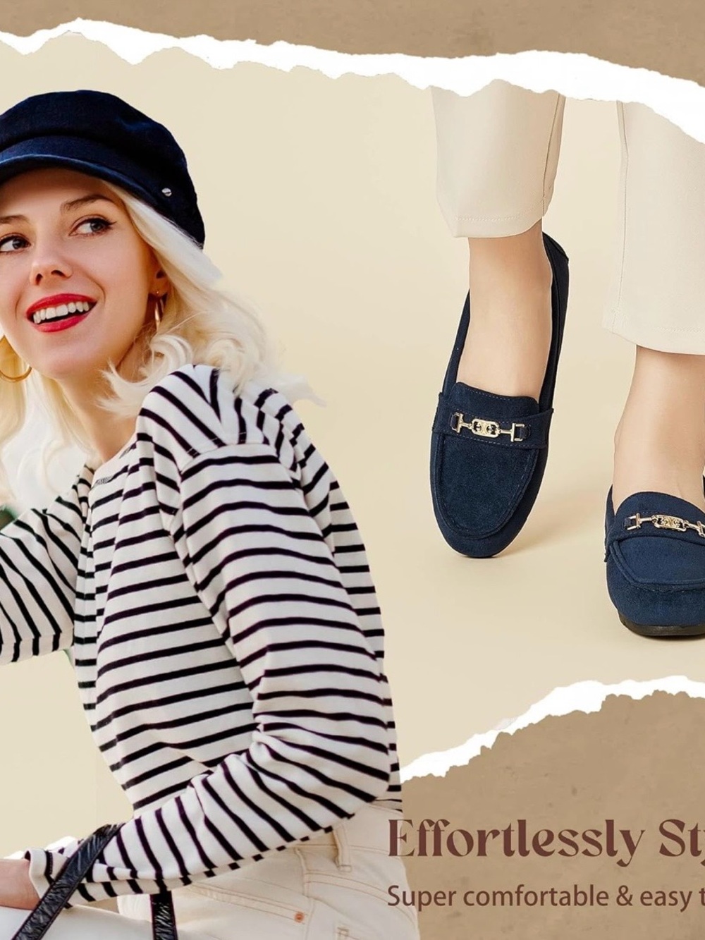 Navy Suede Loafer with Gold Accent
